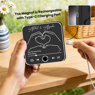 Spotify Style Musical Fridge Magnet with Custom Names & Favorite Song Rechargeable Music Player Gift for Loveable Person & Long Distance Relationship